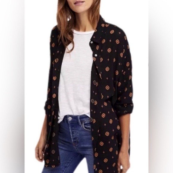 Intimately Free People Black and Orange Button Down Long Sleeve Shirt XS - Picture 3 of 13